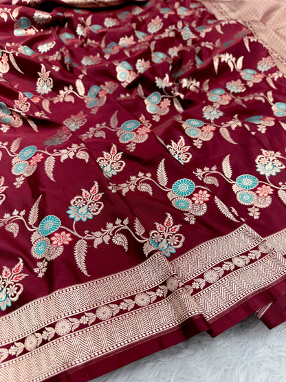 Maroon celebrity inspired premium Banarasi Mashru katan silk saree MK188