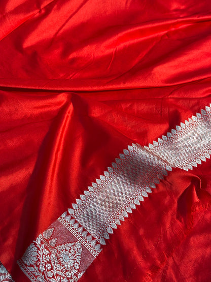 Red Banarasi Mashru katan silk saree MK169