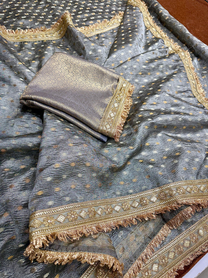 Premium Banarasi tissue silk saree with lase border TS111
