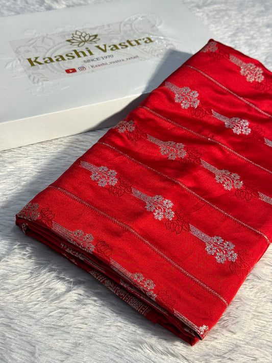Chilli red Banarasi Mashru katan silk saree MK158