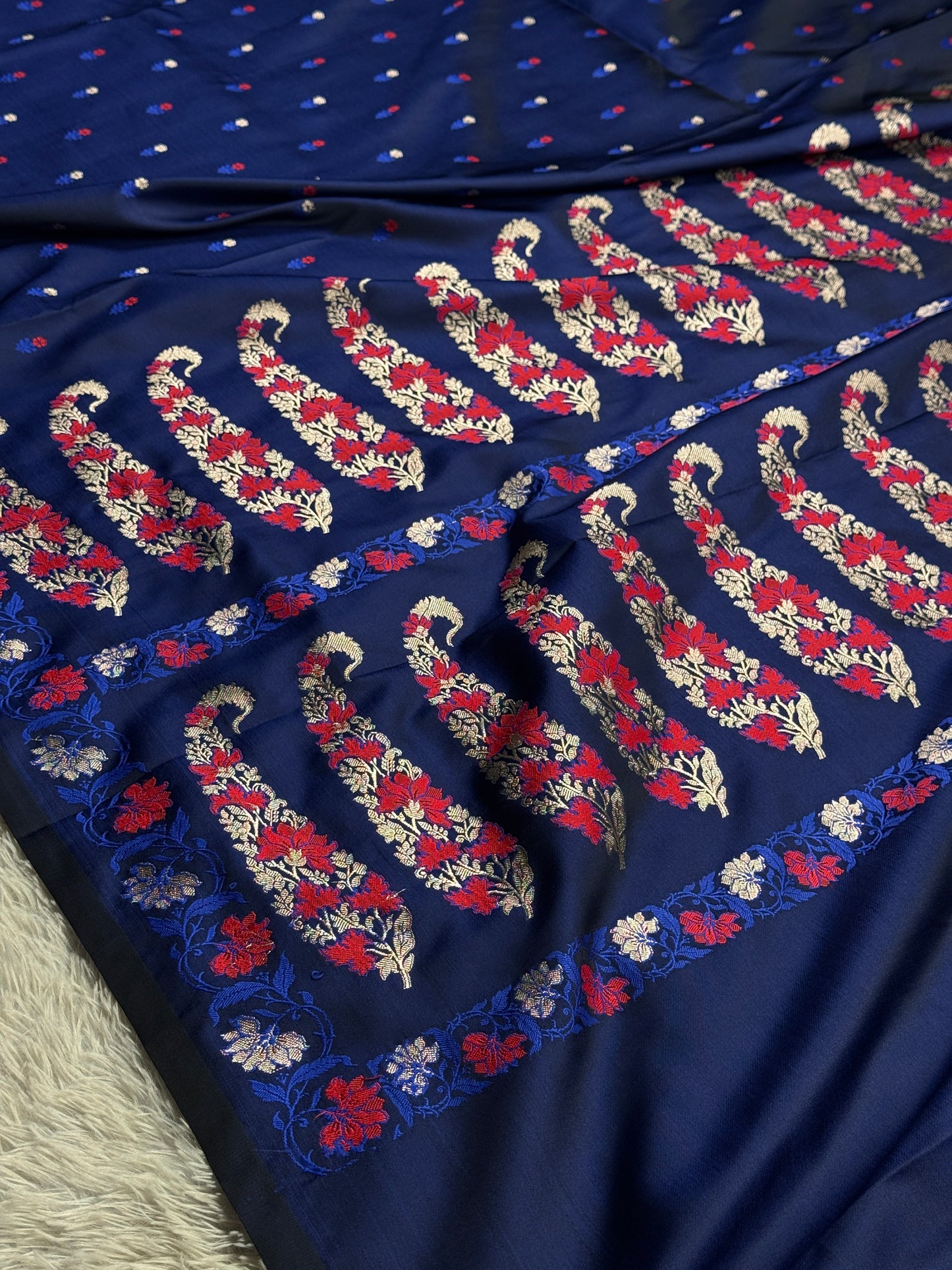 Navy blue premium Banarasi tilfi Mashru katan silk saree MK237