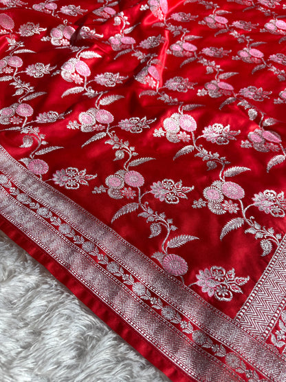 Chilli red Premium Banarasi Mashru katan silk saree MK188