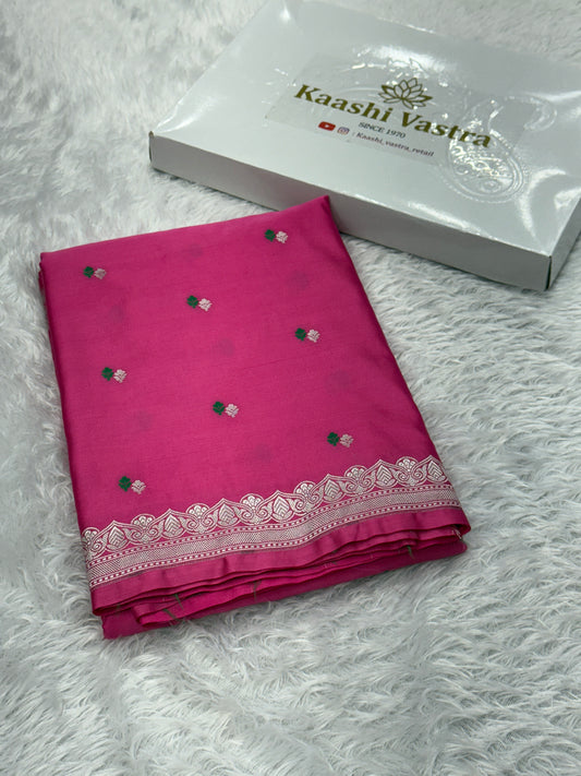 Strawberry pink premium Banarasi Mashru katan silk saree