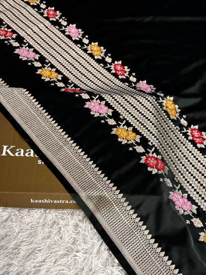 Black colour premium Banarasi tilfi Mashru katan silk saree MK332