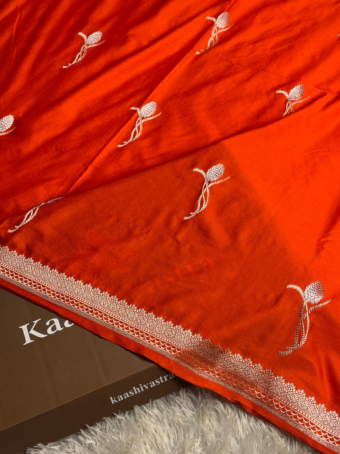 Orange colour premium Banarasi Mashru katan silk saree MK263