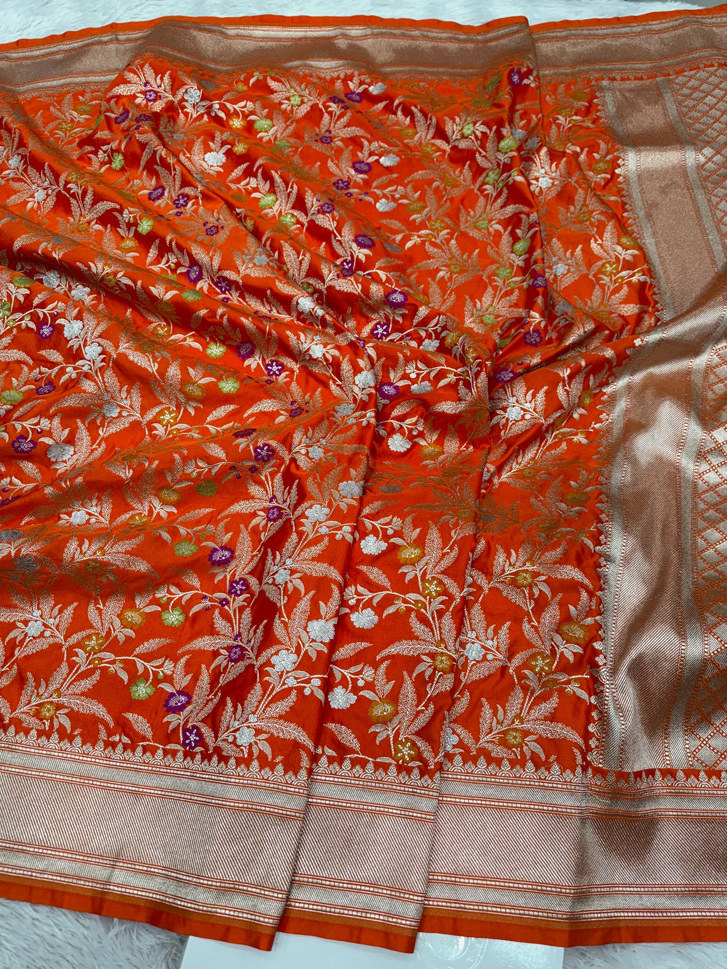 Orange premium Banarasi Mashru Katan silk saree MK184