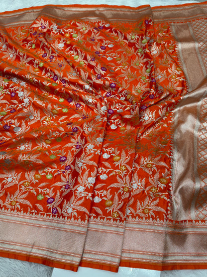 Orange premium Banarasi Mashru Katan silk saree MK184