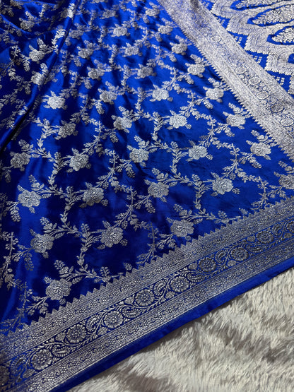 Royal blue premium Banarasi Mashru katan silk saree MK214