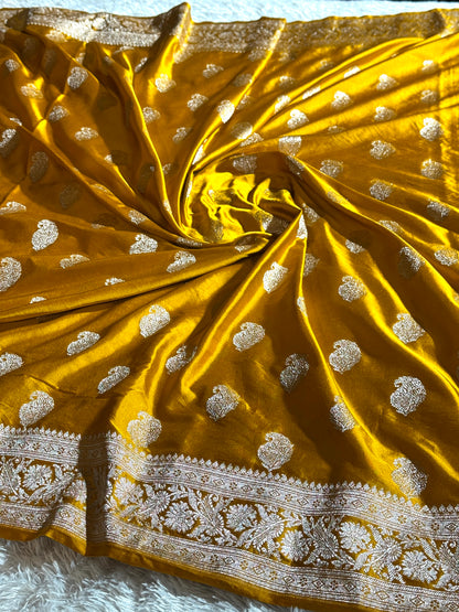 Mustard premium Banarasi Mashru katan silk saree MK220