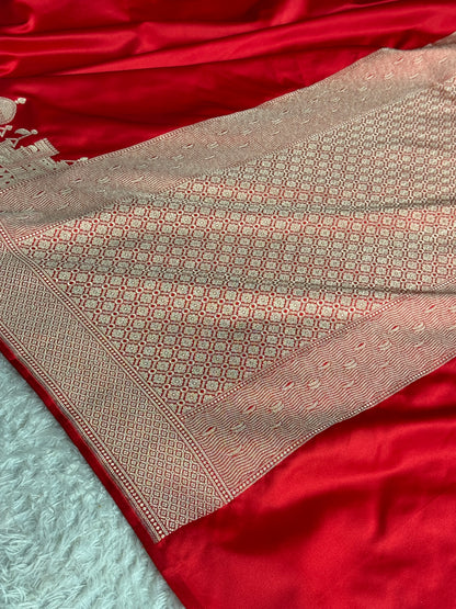 Red colour premium Banarasi Mashru katan silk saree MK342