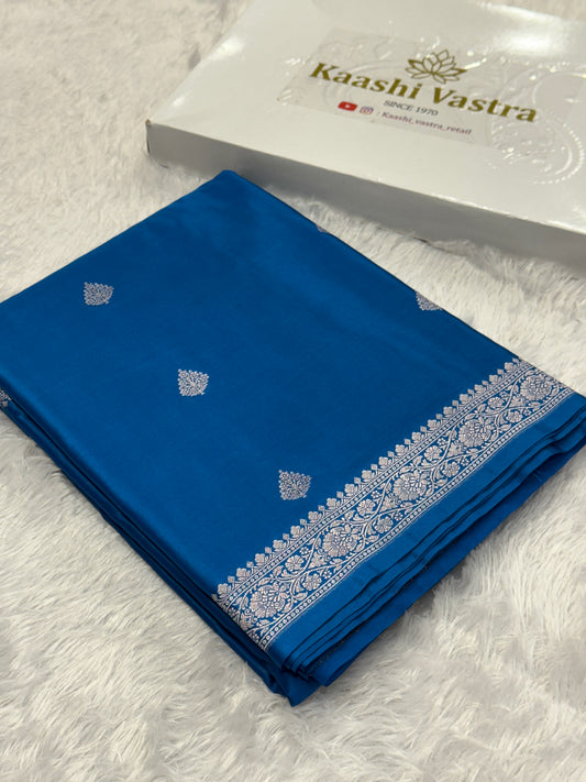 Peacock blue Premium Banarasi Mashru katan silk saree MK201