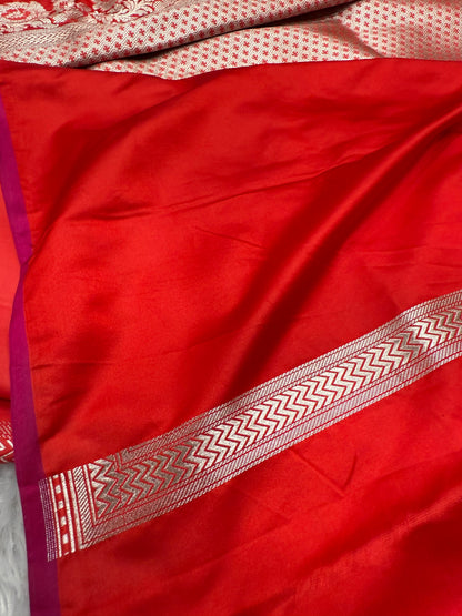 Red premium Banarasi Mashru katan silk saree MK190