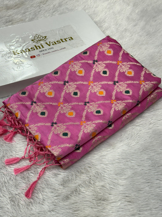 Pink premium Banarasi Mashru satin silk saree MS118