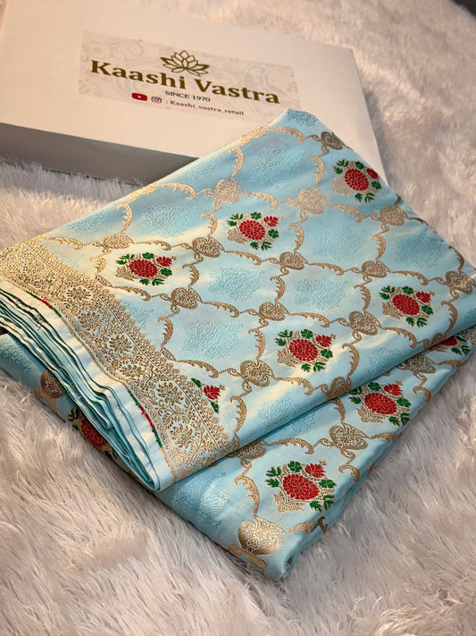 Light sea blue premium Banarasi Mashru katan silk saree MK160