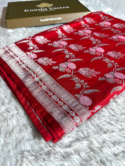 Chilli red Premium Banarasi Mashru katan silk saree MK188