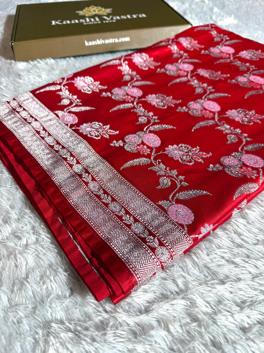 Chilli red Premium Banarasi Mashru katan silk saree MK188