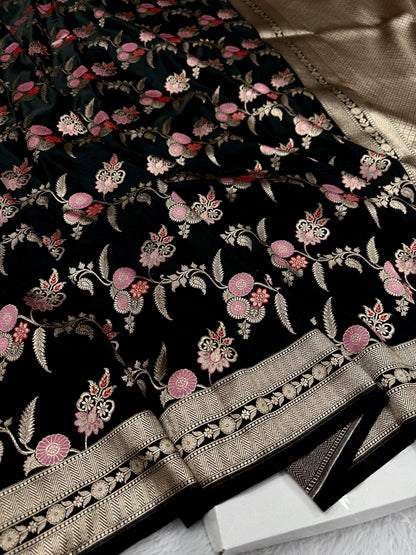 Black color beautiful premium Banarasi Mashru katan silk saree MK188