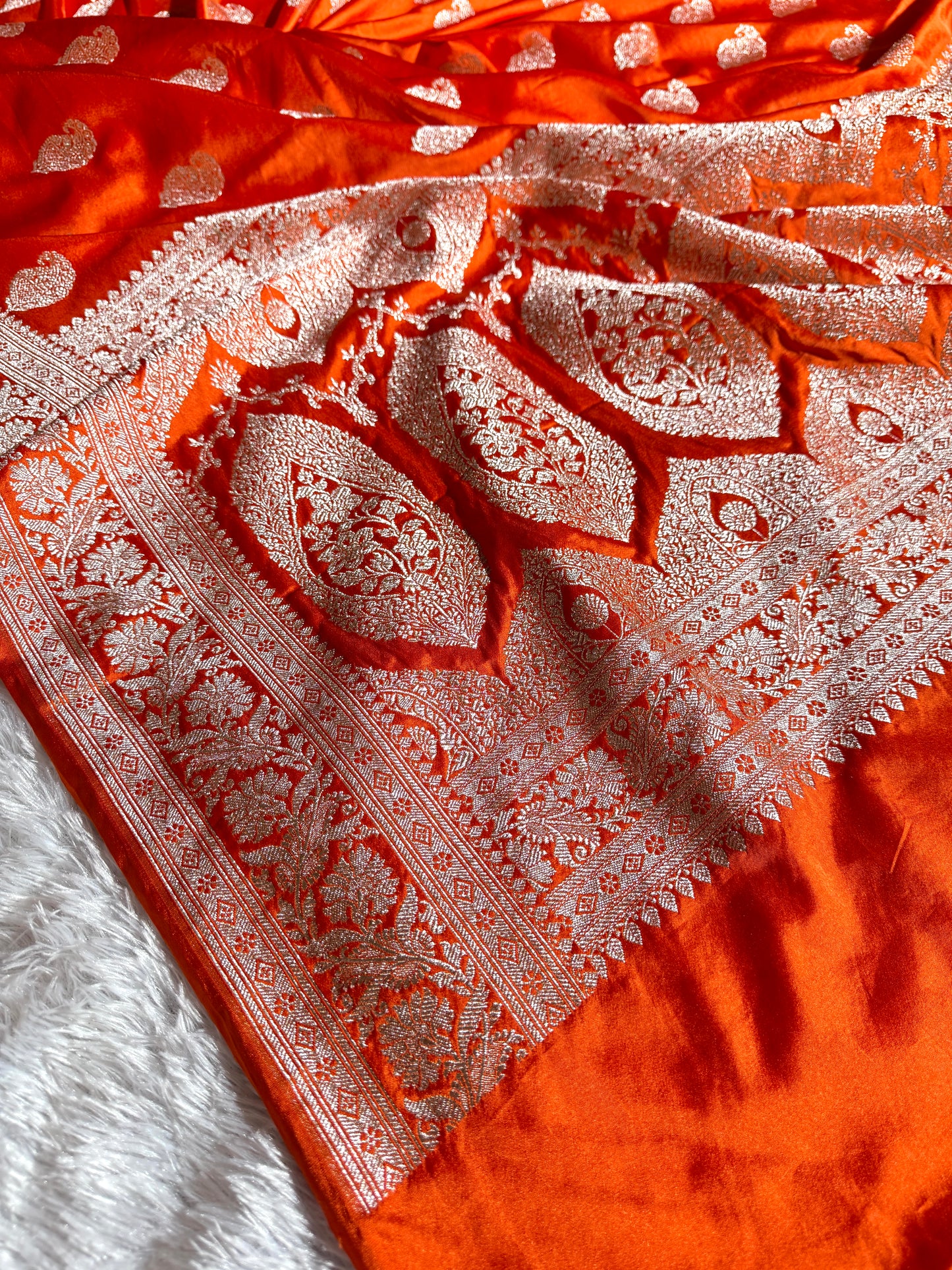 Orange color premium Banarasi Mashru katan silk saree MK220