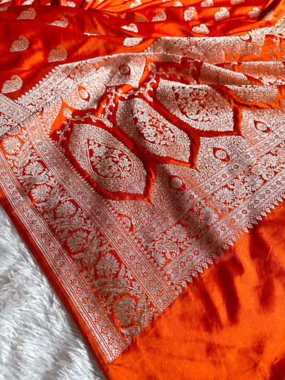 Orange color premium Banarasi Mashru katan silk saree MK220