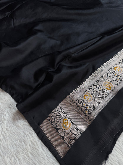 Black premium Banarasi Mashru katan silk saree MK195