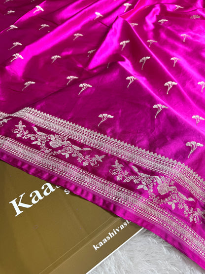 Rani pink premium Banarasi Mashru katan silk saree MK225