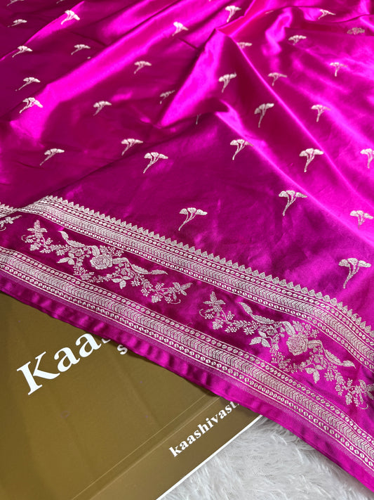Rani pink premium Banarasi Mashru katan silk saree MK225