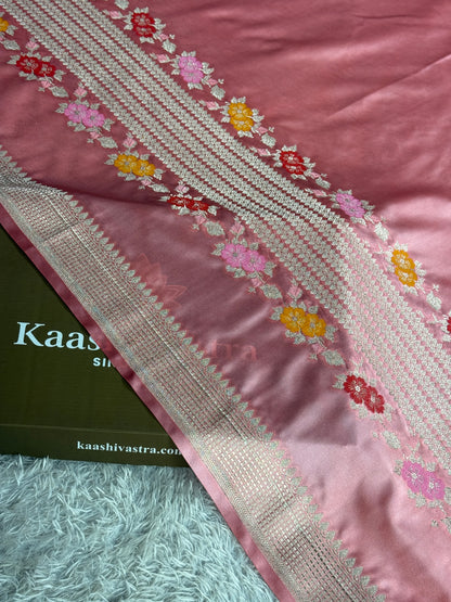 Pink colour premium Banarasi tilfi Mashru katan silk saree MK332
