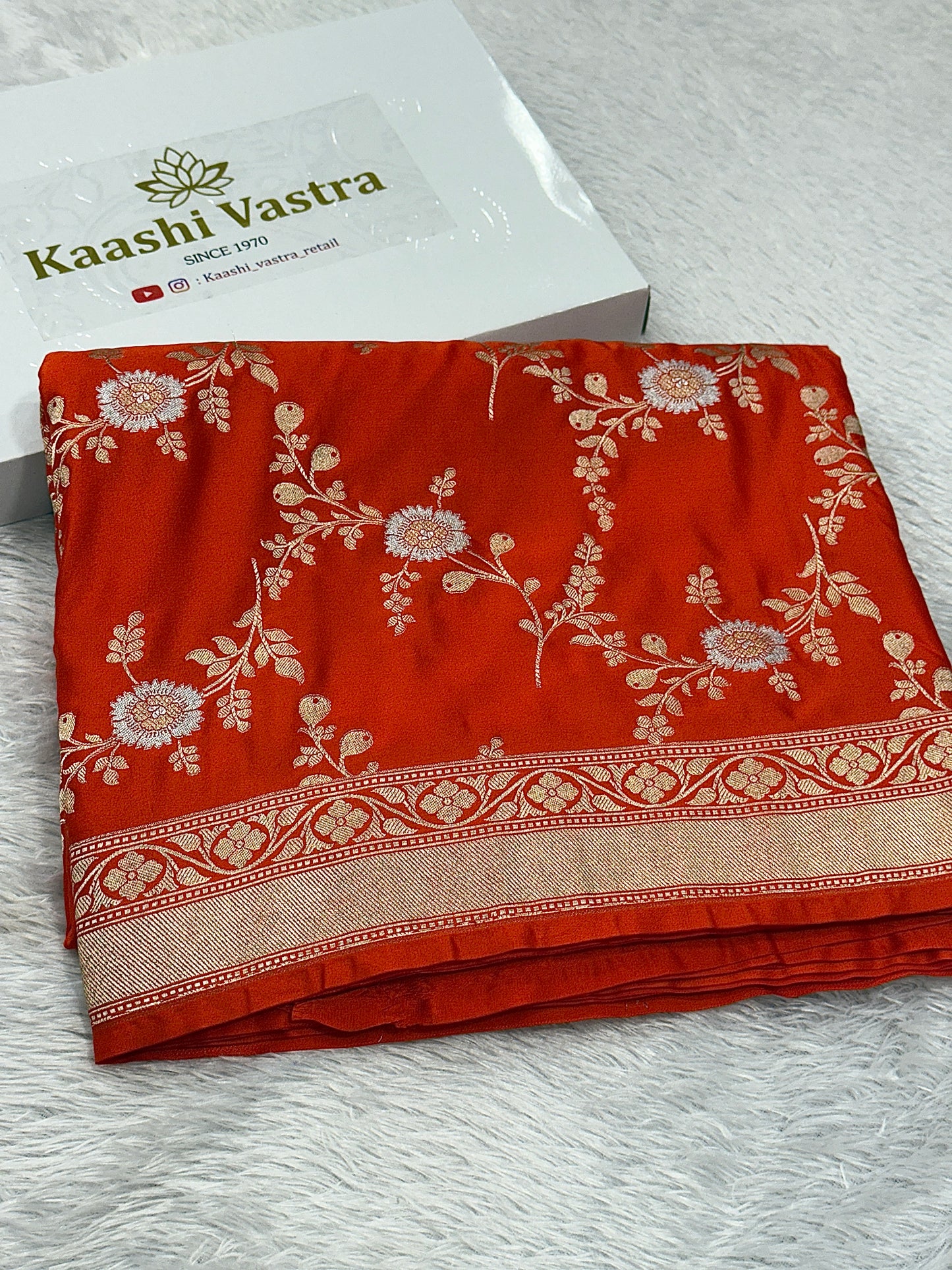 Orange premium Banarasi Mashru katan silk saree MK174