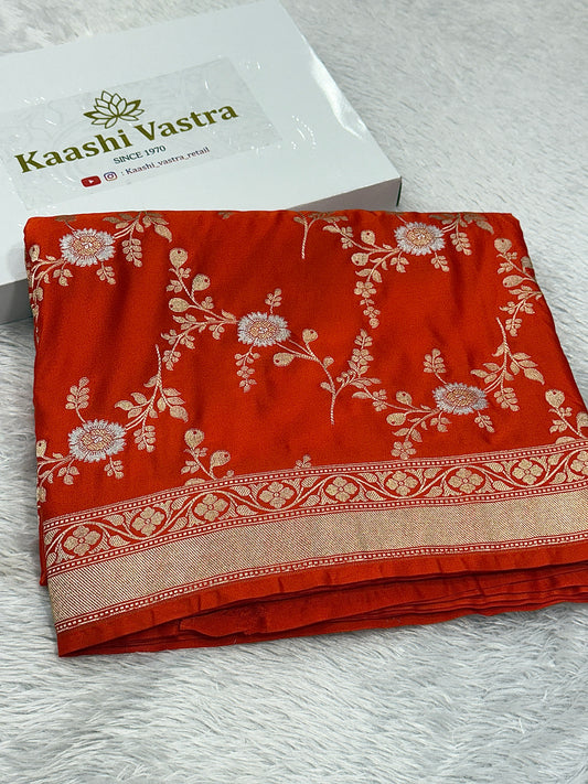 Orange premium Banarasi Mashru katan silk saree MK174