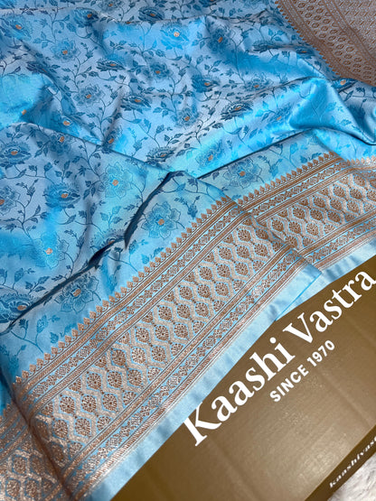 Sky blue premium Banarasi Mashru katan silk saree MK213