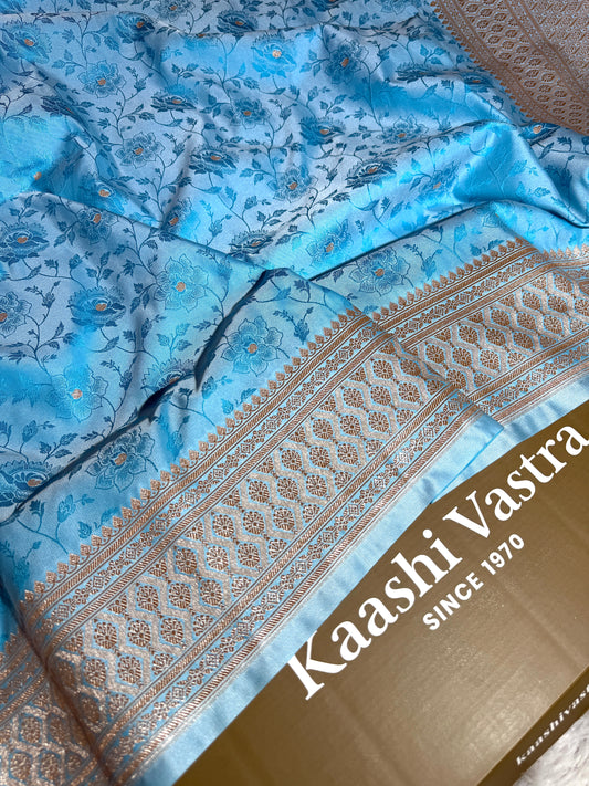 Sky blue premium Banarasi Mashru katan silk saree MK213