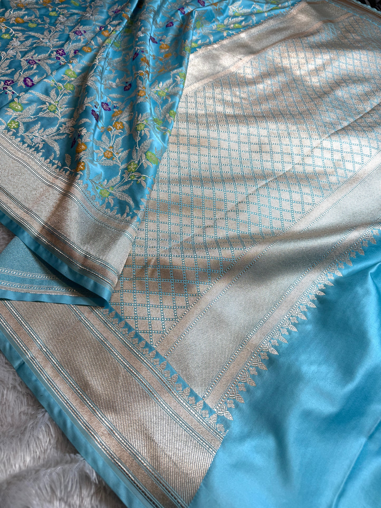 Sky blue premium Banarasi Mashru katan silk saree MK184