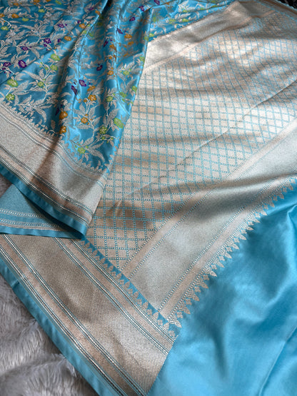 Sky blue premium Banarasi Mashru katan silk saree MK184