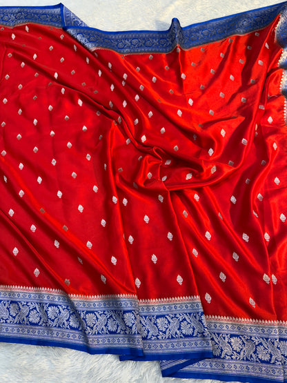 Red premium Banarasi Mashru katan silk saree MK182