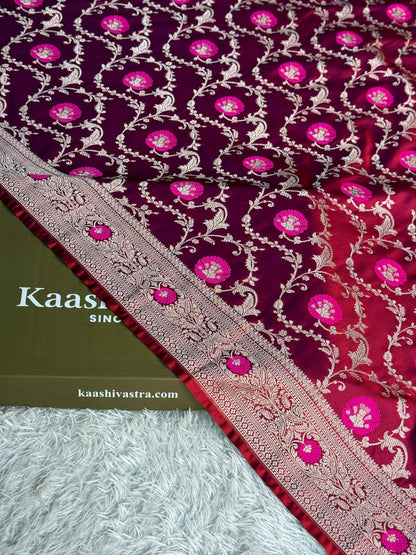 Dual shade hot pink colour premium Banarasi Mashru katan silk saree MK344