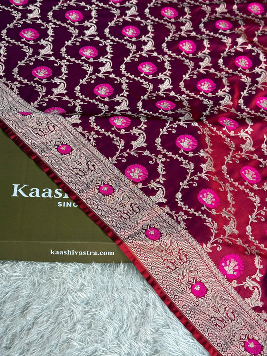Dual shade hot pink colour premium Banarasi Mashru katan silk saree MK344