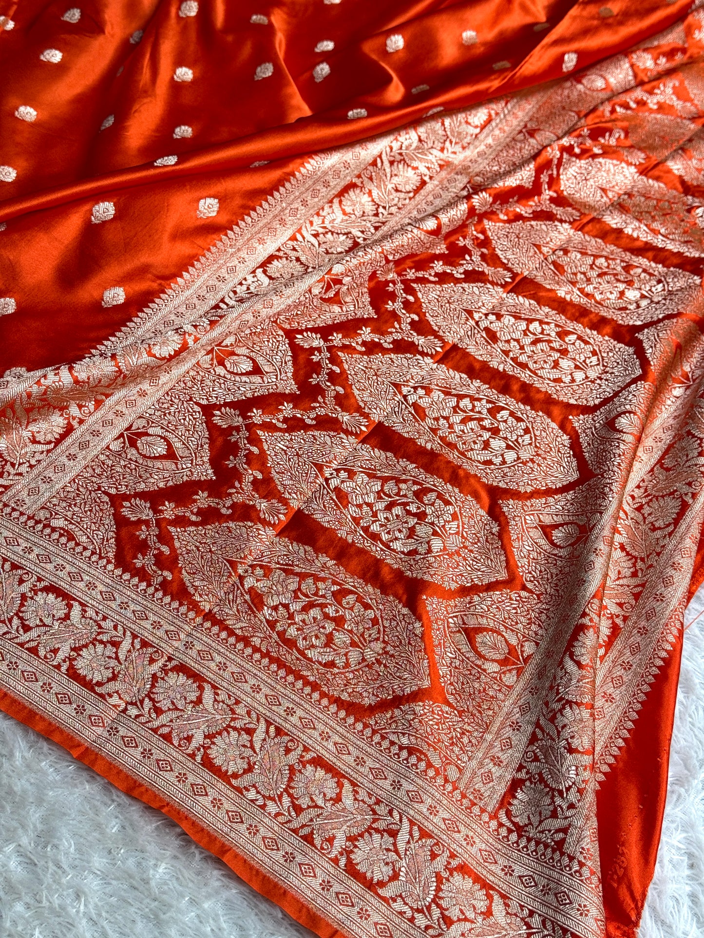 Orange colour premium Banarasi Mashru katan silk saree MK291