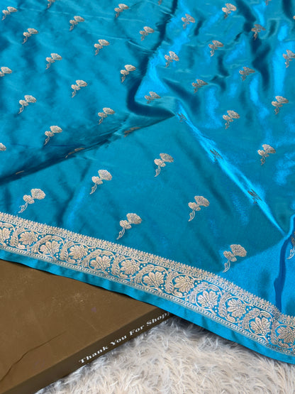 Sky blue premium Banarasi Mashru katan silk saree MK226