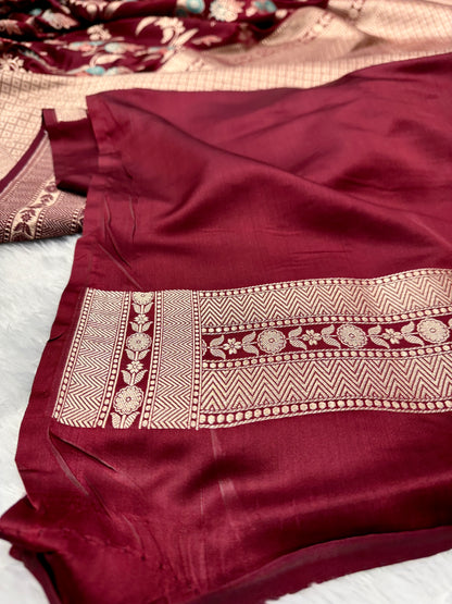 Maroon celebrity inspired premium Banarasi Mashru katan silk saree MK188
