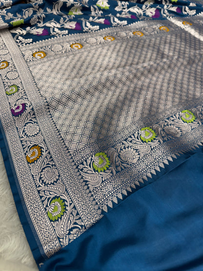 Peacock blue tilfi Banarasi Mashru katan silk saree MK199