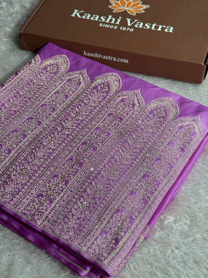 Bridal Lavender colour premium Banarasi Mashru katan silk saree MK268