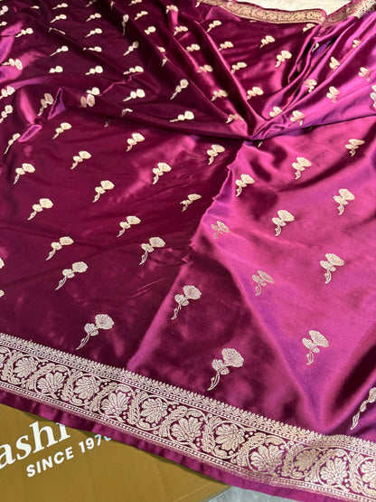 Wyne color premium Banarasi Mashru katan silk saree MK226
