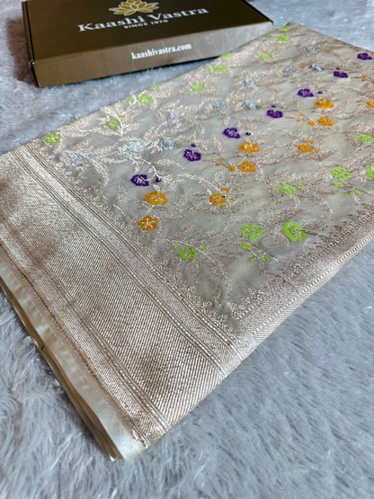 Off white premium Banarasi Mashru katan silk saree MK184