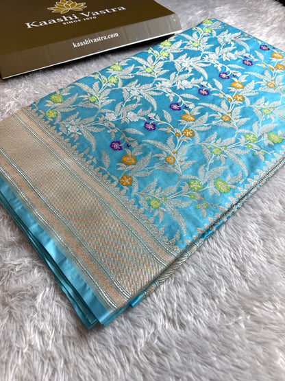 Sky blue premium Banarasi Mashru katan silk saree MK184