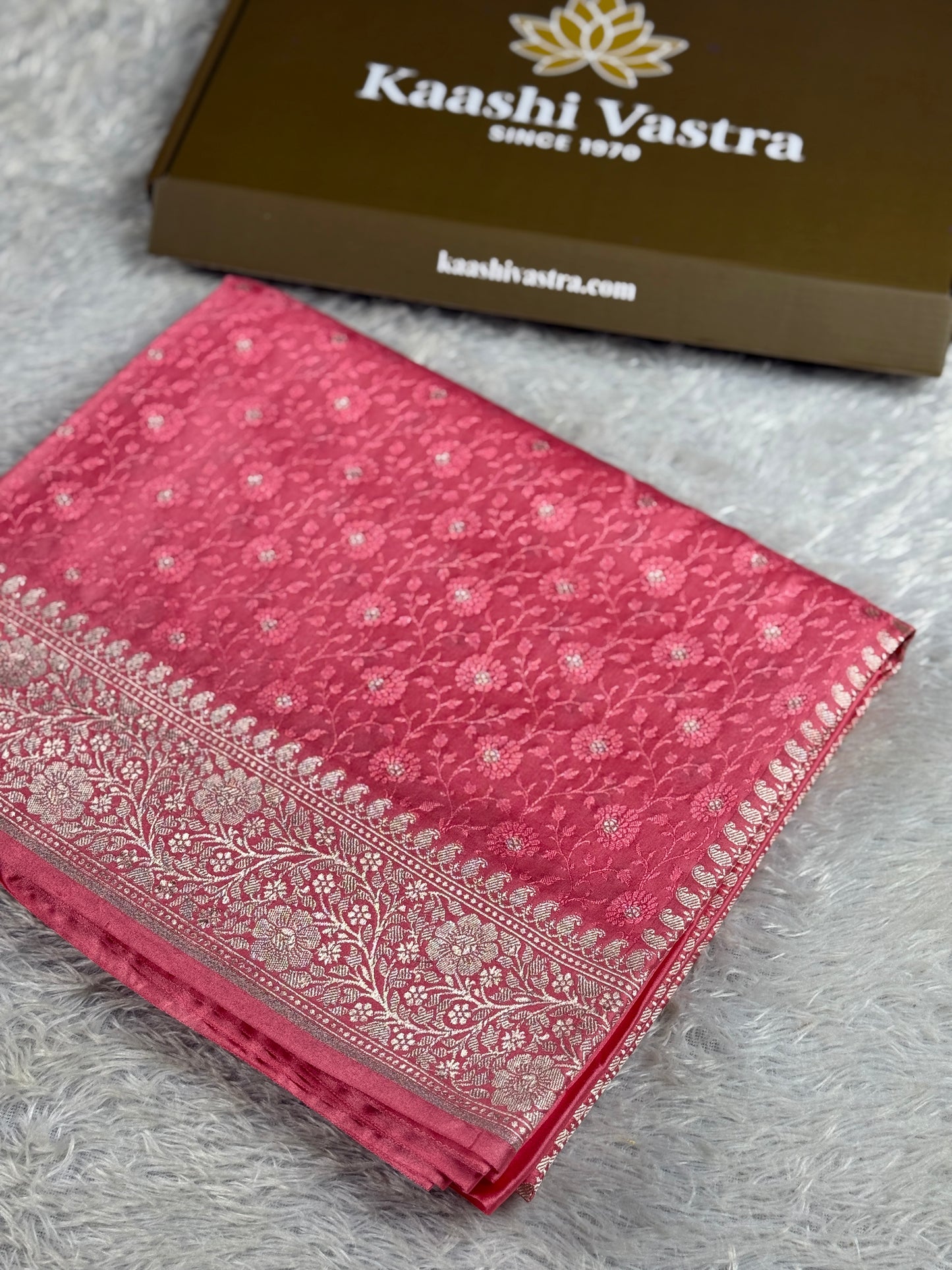 Peach color premium Banarasi tanchui Mashru katan silk saree MK261