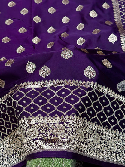 Purple Banarasi Mashru katan silk saree MK157