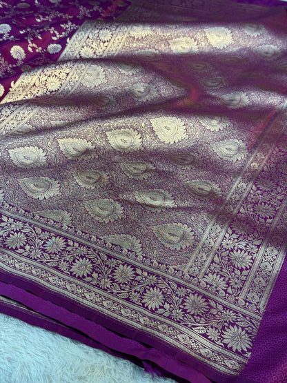 Premium purple Banarasi Mashru katan silk saree MK163