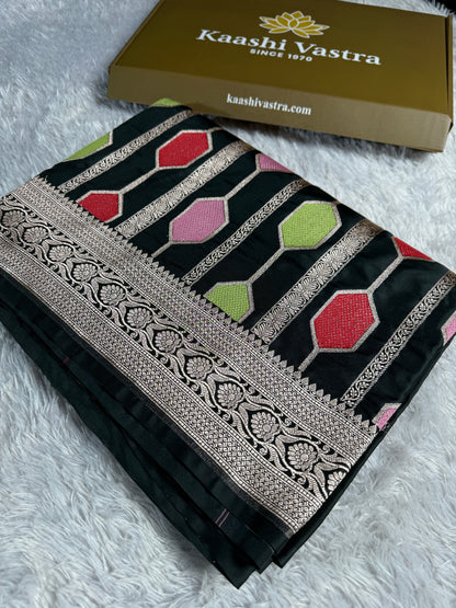 Black color premium Banarasi tilfi Mashru katan silk saree MK230