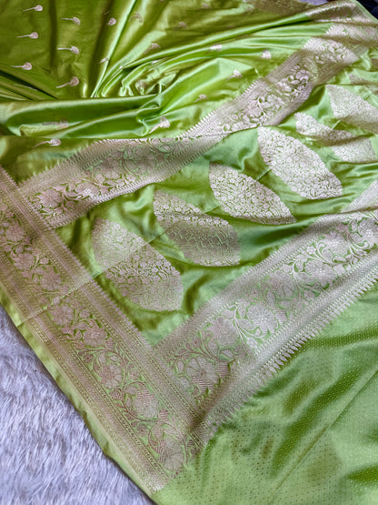 Pista color premium Banarasi Mashru katan silk saree MK224