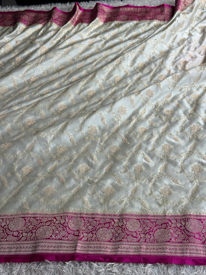 Rani pink with off white colour premium Banarasi Mashru katan silk saree MK351